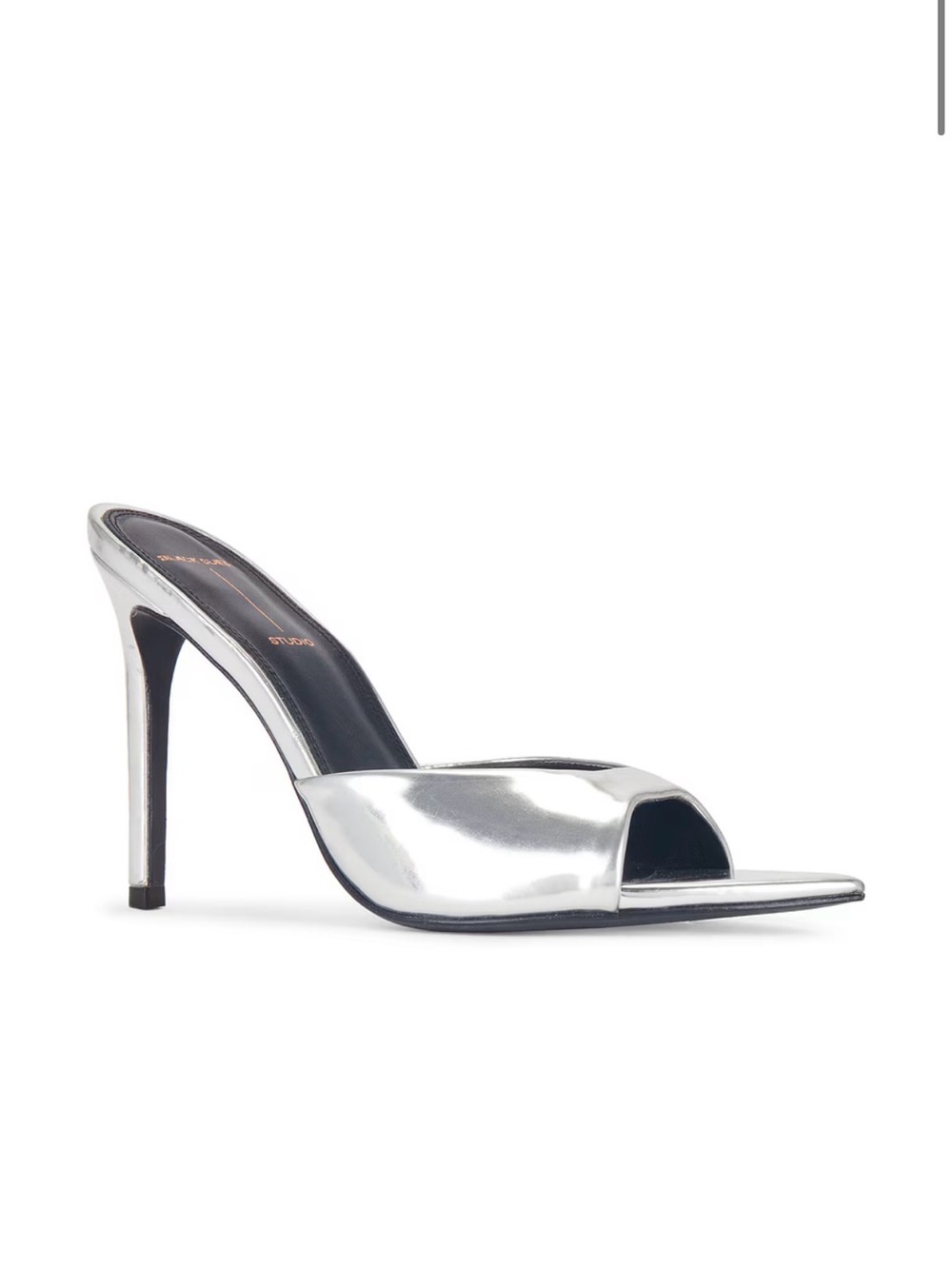 Black Suede Studio Size 38.5 Silver Metallic Peep-Toe High Heel Mule EUC